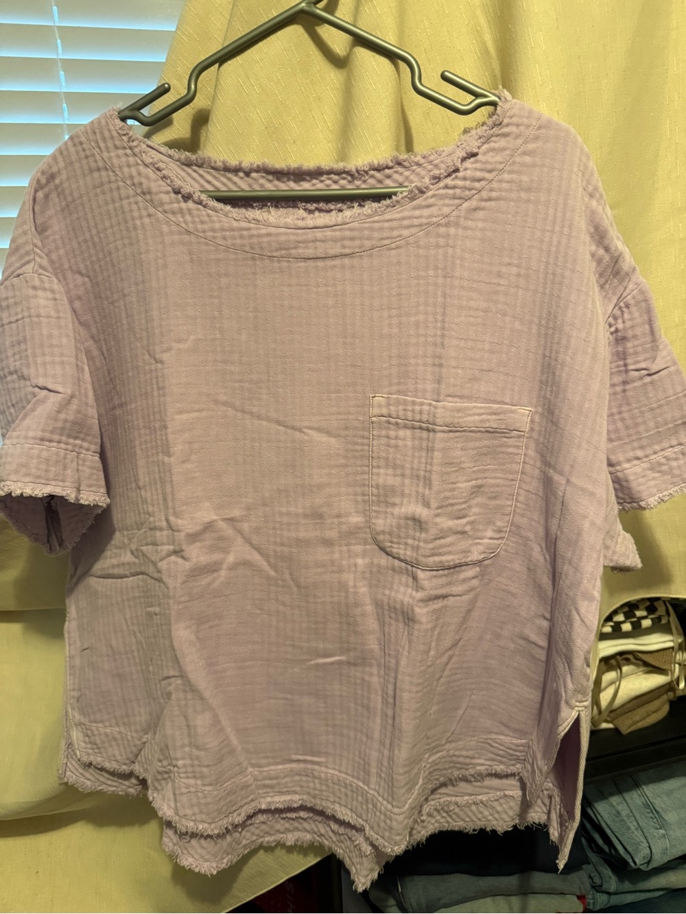 We The Free Lavender Short Sleeve Pocket Top